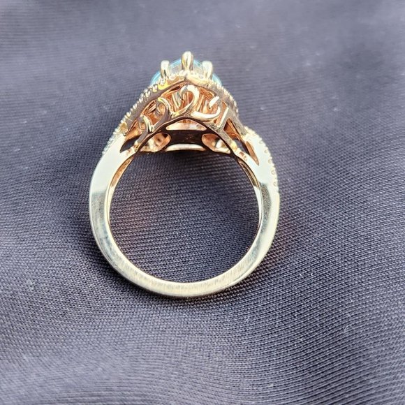 14K rose gold ring with aquamarine stone and diamonds halo - Picture 5 of 15